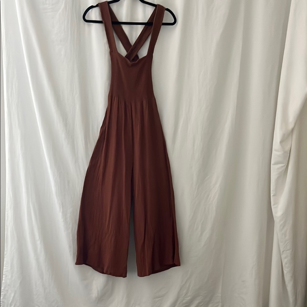 Lush Brown Wide-Leg Jumpsuit with Cross-Back Straps